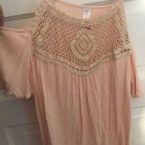 pink off the shoulder shirt